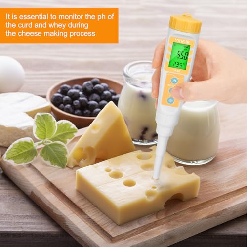 YINMIK pH Meter for Food, Digital Food pH Tester, Accurate Canning pH Test Kits with ATC, Professional Fermenting pH Test Pen, Spear pH Probe for Bread Cheese Sushi Rice Sourdough Sauce Meat