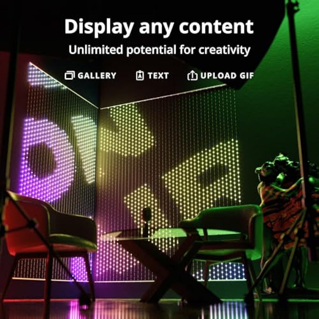 Twinkly Matrix 500 LED RGB, High Density LED Curtain, Smart Multicolor Gaming RGB Lights, Razer Chroma, Omen, Alexa, Google Home Compatible, Gaming Lights, App Control, Transparent Wire, 0.5m x 2.4m