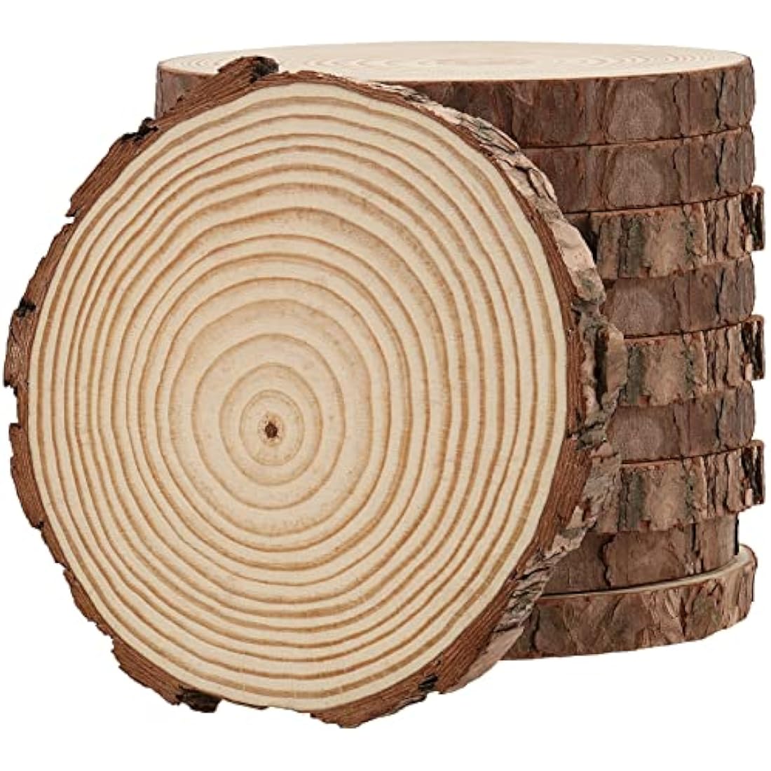 MUKLEI 10 PCS 18-20cm Natural Wood Slices, No Hole Wooden Log Slices, Unfinished Log Wooden Circles Wood Discs for Arts, DIY Crafts, Christmas Ornaments, Wedding Decoration, Wood Coasters