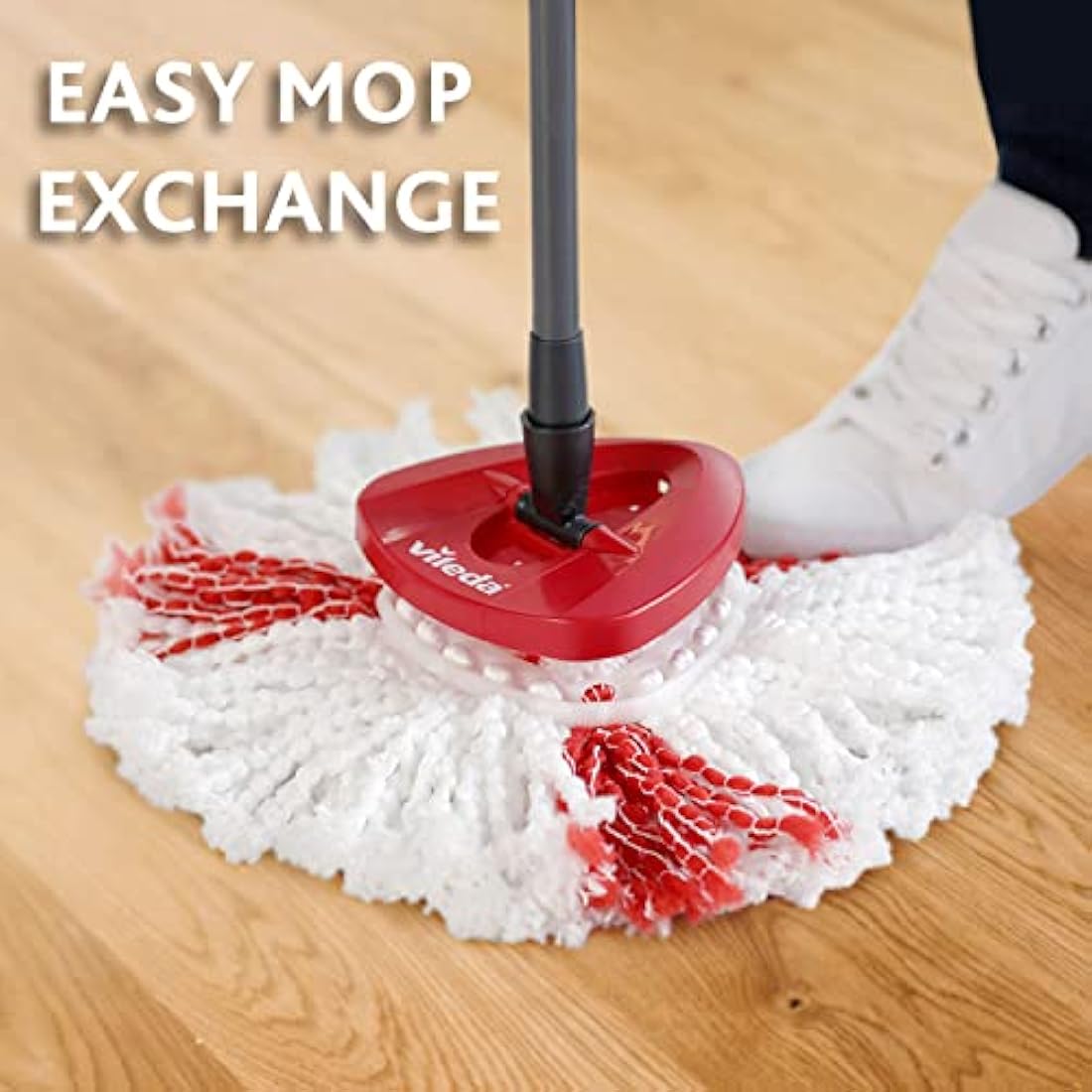 Vileda Turbo Microfibre Mop and Bucket Set, Spin Mop for Cleaning Floors, Set of 1x Mop and 1x Bucket,Grey/Red,48.5 x 27.5 x 28 cm