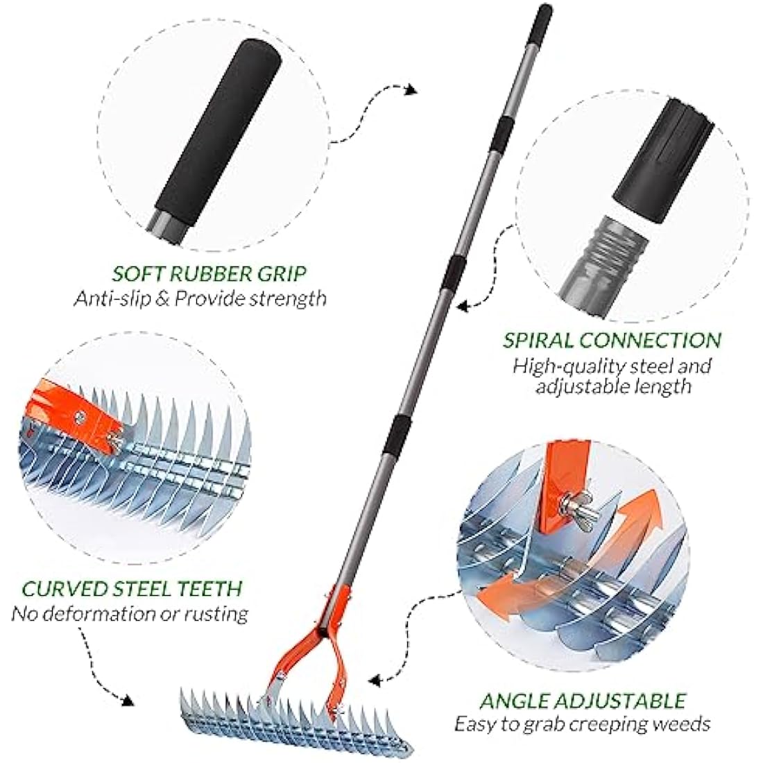 Walensee Thatch Rake, 15-Inch Lawn Thatching Rake, Robust Dethatcher Rake, Efficient Steel Metal Rake with Handle, Versatile Grass Grooming Rake for Cleaning Dead Grass, Yard Garden Durable Soil Rake