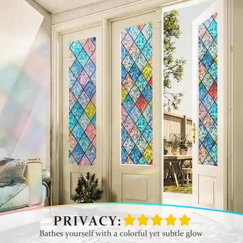 Beautysaid Rainbow Privacy Window Film: Stained Glass, No-Glue Frosted Window Film, Static Cling Film (Multicolor, 60x1000cm