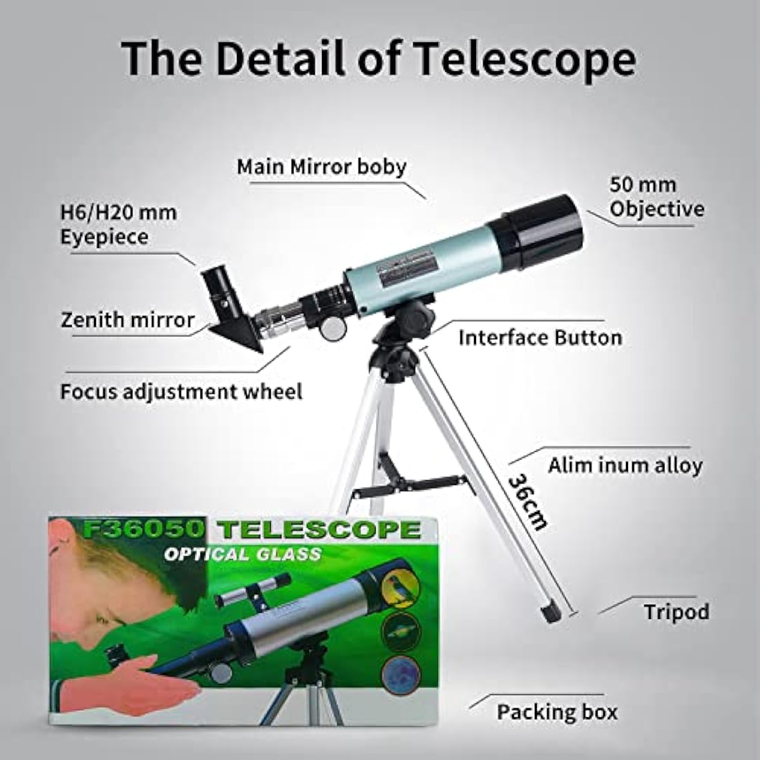 Mijiao Telescope for Kids, Astronomical Telescope Zoom 90X HD Outdoor Monocular Space Telescopes Portable Refractor Spotting Scope With Tripod, Telescope for Adults, Kids and Beginner