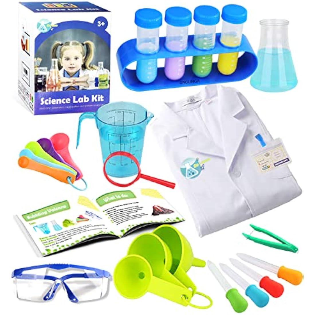 Kids Science Experiment Kit with Lab Coat Scientist Costume Dress Up and Role Play Toys Gift for Boys Girls Kids Christmas Birthday Party