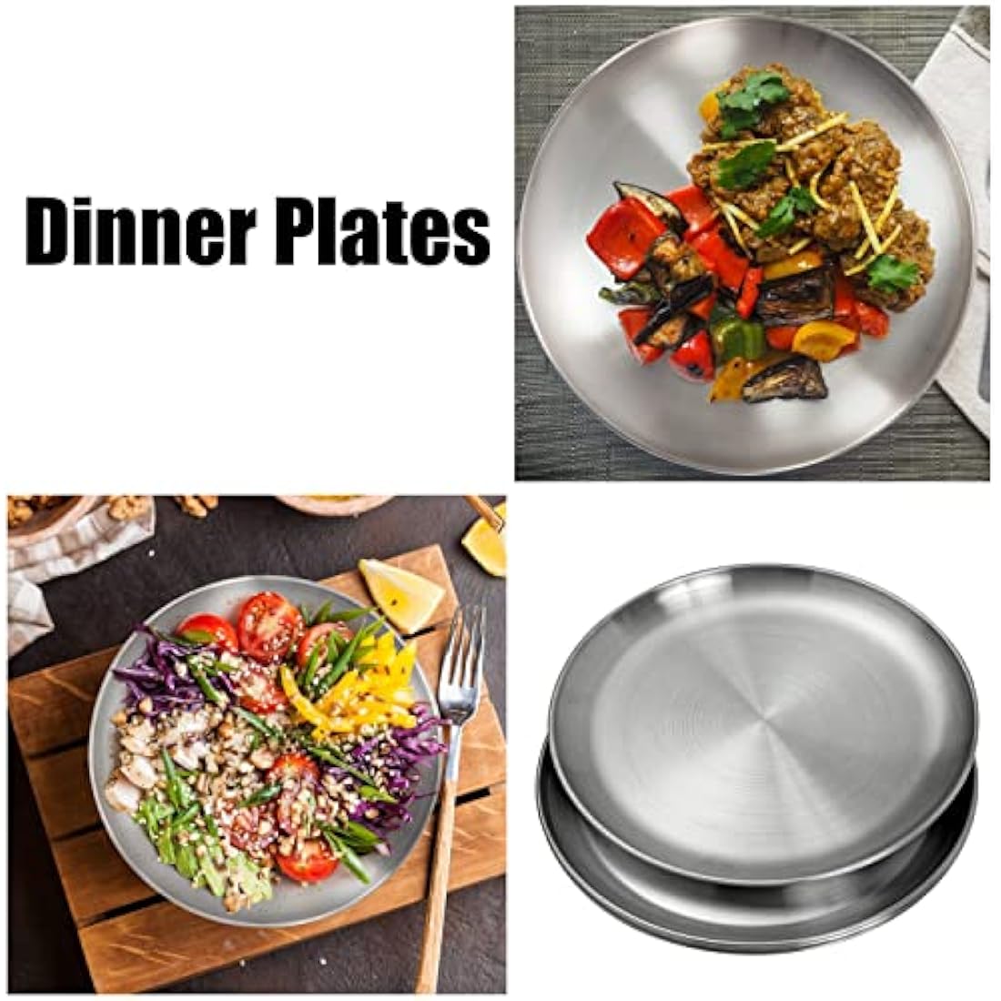 WANBY Stainless Steel Plates 304 Metal Lightweight Steel Plate Unbreakable Dinner Dishes Plates Set Non-Toxin Dishwasher Safe BPA Free and Healthy (10 Pcs)