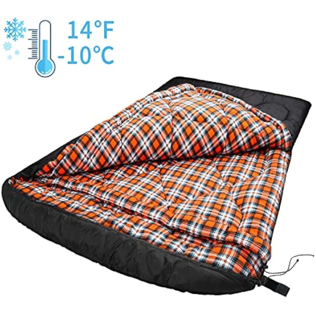 Winter 0 Degree Double Sleeping Bag, Double Wide Queen Size 2 Person Sleeping Bag With 100% Cotton Flannel Lining, Warm And Waterproof For Camping, Fishing or Hunting in Cold Weather