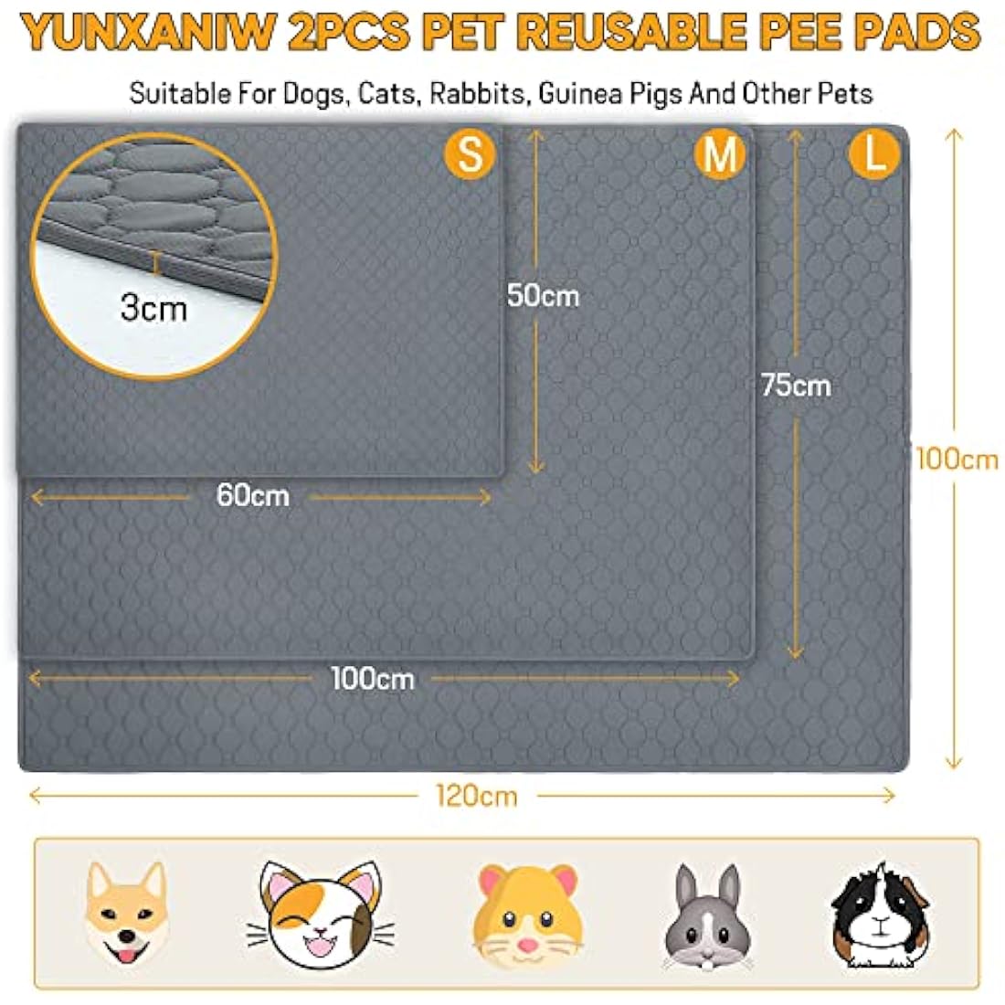 Reusable Dog Training Pads, 2 Pack Washable puppy training pads, Super Absorbent Waterproof Dog Mat Pee Pads for Dogs, Fast Drying Training Pads for Home, Car, Travel (120cm*120Cm)