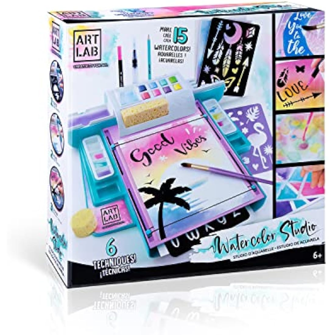 Watercolour Studio, All-in-One Studio, 8 Paints, 15 Watercolour Sheets, 14 Tools + Accessories, Learn 6 Fun Techniques! For Ages 6+