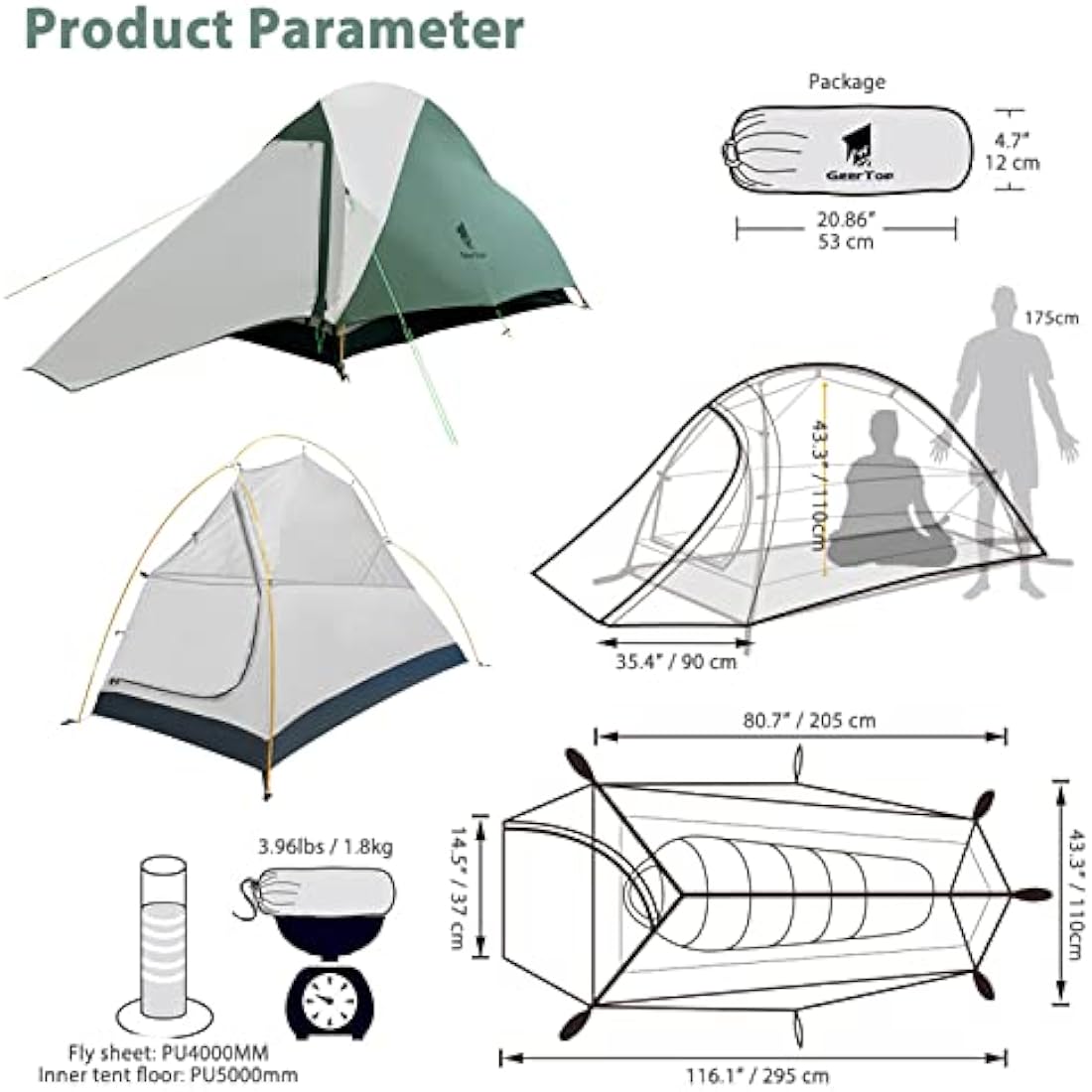 GEERTOP Ultralight Camping Tent 1 Person 3-4 Season Lightweight Waterproof Tents Easy Setup Free Standing Dome Tent for Outdoor Backpacking Hiking Mountaineering