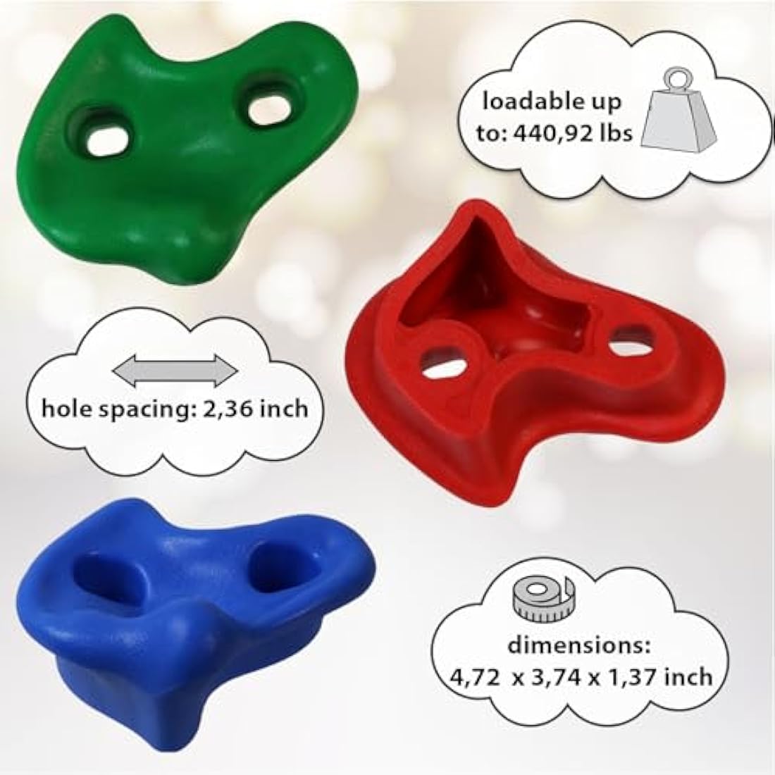 ALPIDEX Children's climbing holds, load capacity up to 200 kg, Mounting material included, different quantities multicolored - 30 pieces