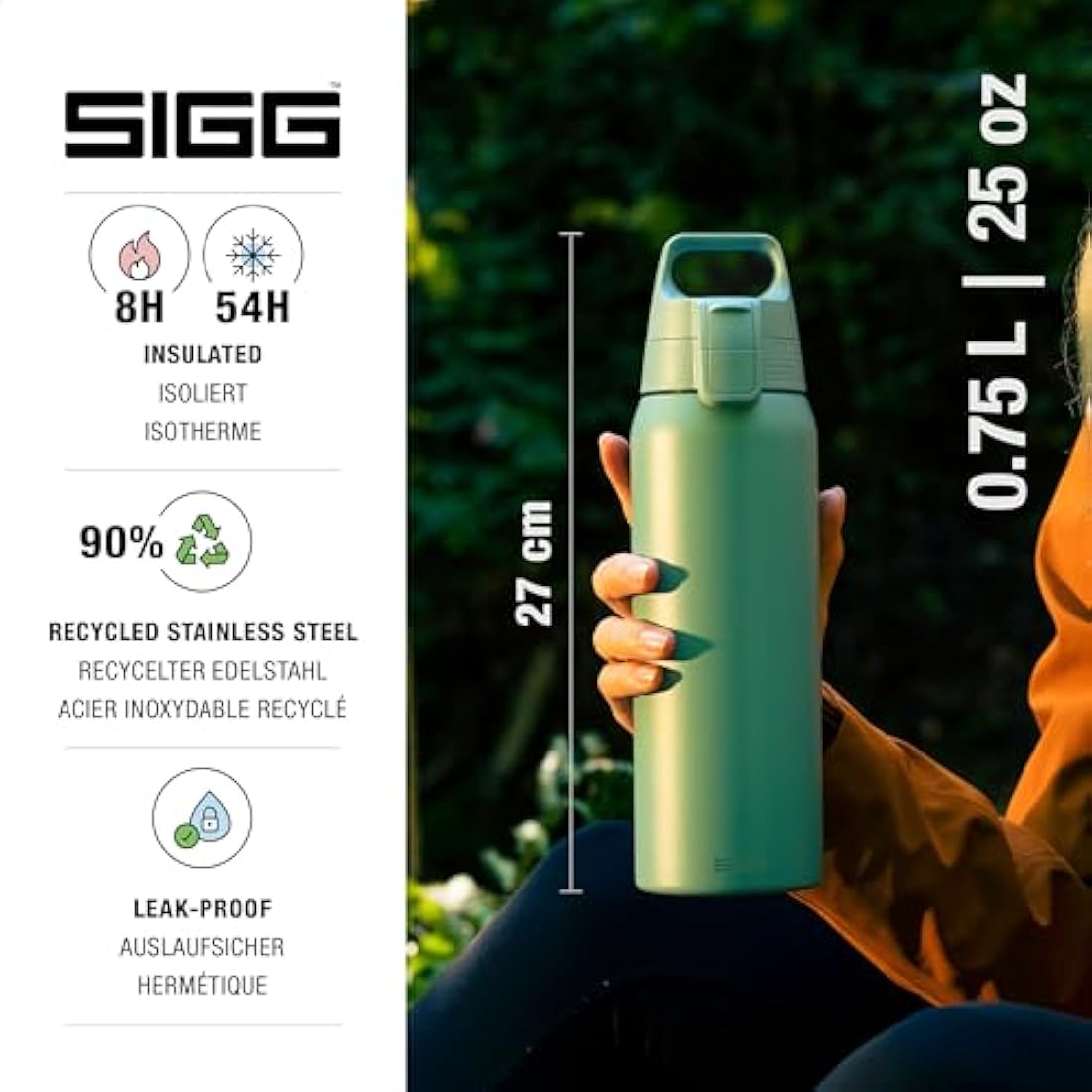 SIGG - Insulated Water Bottle - Shield Therm One - Suitable for Carbonated Beverages - Leakproof - Dishwasher Safe - BPA Free - 90% Recycled Stainless Steel - 0,5L / 0,75L / 1L