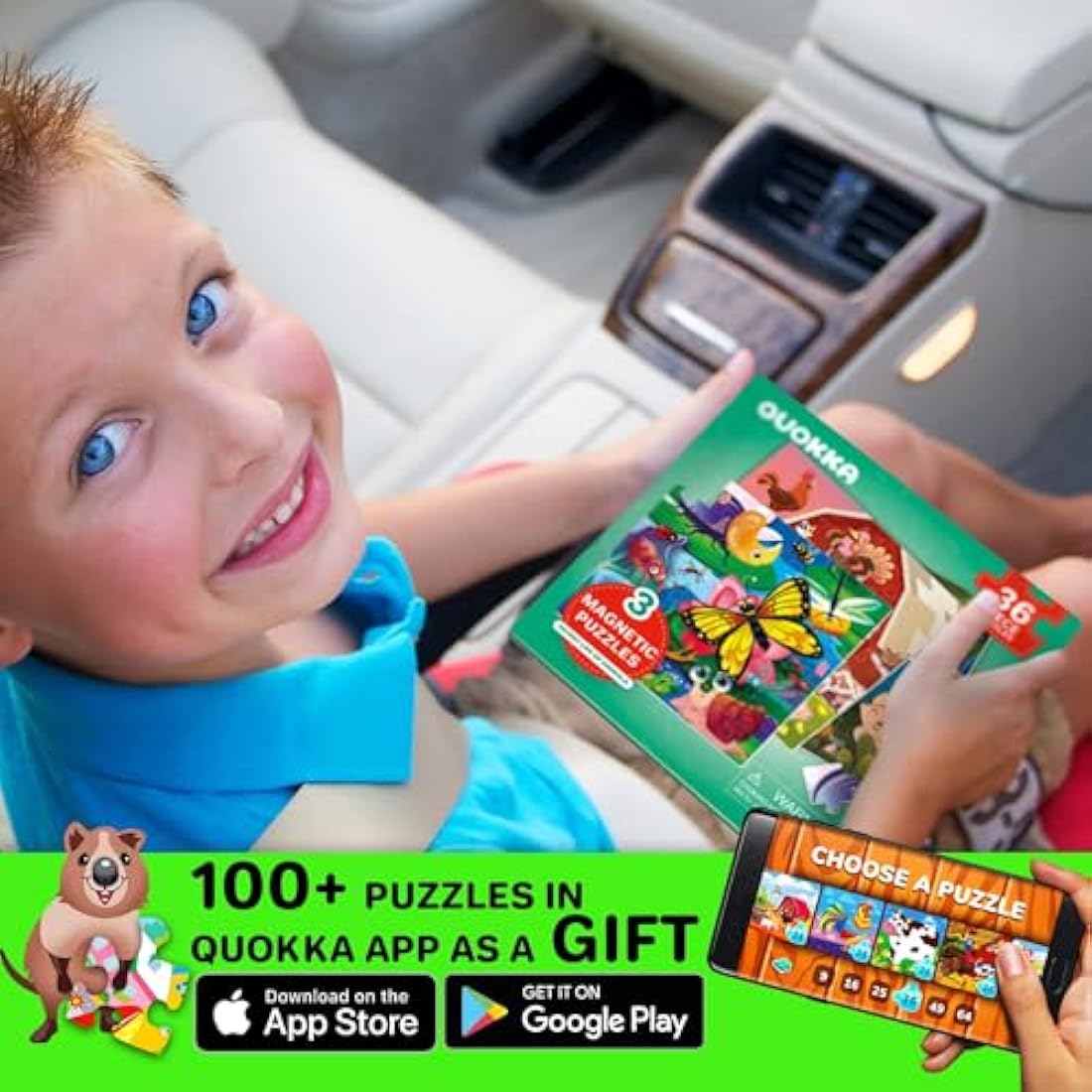 QUOKKA Magnetic Puzzles for 2 3 Year Olds - Travel Games for Kids Age 4 5 - Travel Toys for Toddlers on Plane Car Ride - 36 pc Jigsaw Farm Animals Games For 3 year olds - Plane Activities For Kids