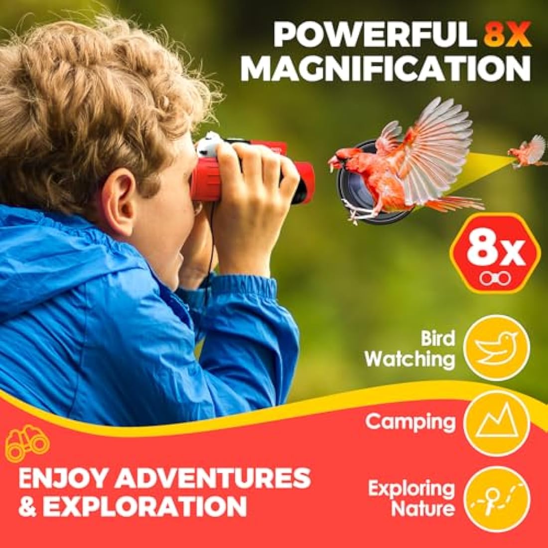 Binoculars for Kids, Toys for 3-12 Year Old Girls and Boys, Bird Watching Hiking 4 5 6 7 8 9 10 Year Old Girl Boy Christmas Birthday Gifts, Outdoor Toys for Kid Set with Magnifying Glass & Compass
