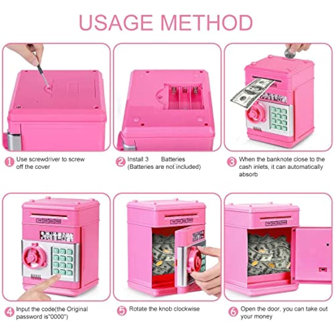 Thedttoy ATM Money Box for Kids Age 3-12, Electronic Money Bank Safe Piggy Bank for Girls Boys, Password Money Safe Savings Money Box for Girls Kids, Best Gift For Birthday Children's Day (Pink)