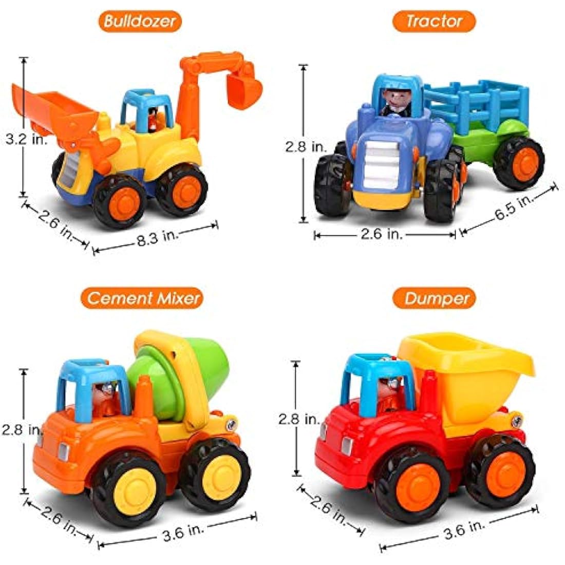 MOONTOY Baby Car Toys Push and Go Friction Powered Car Toys Tractor Bulldozer Dumper Cement Mixer Engineering Vehicles Toy for Boys Girls Kids Gift Early Education Toy 18 Month