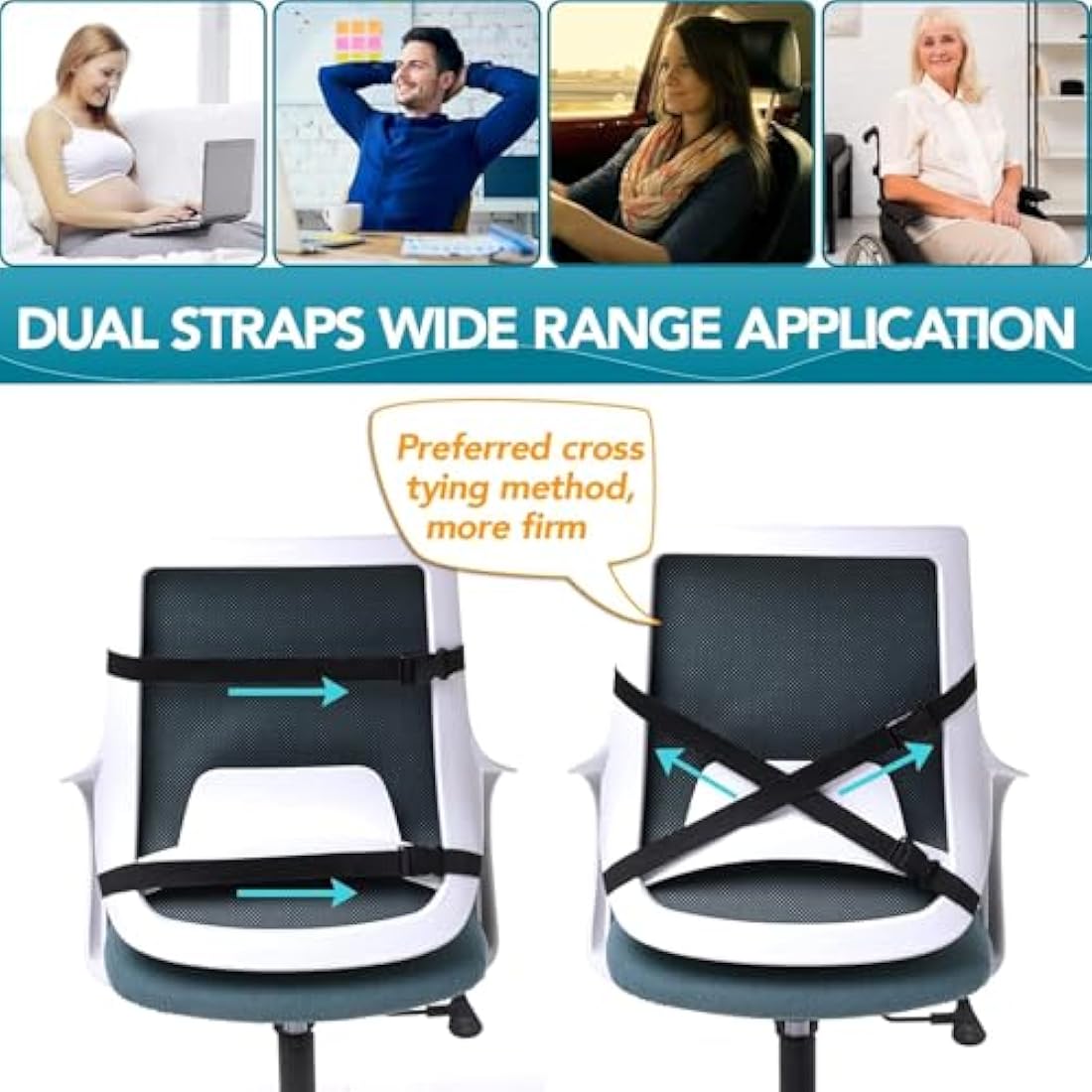 QUTOOL Lumbar Support Pillow for Office Chair Car Memory Foam Back Cushion Large Back Support Pillow for Computer, Gaming Chair, Recliner Double Adjustable Straps
