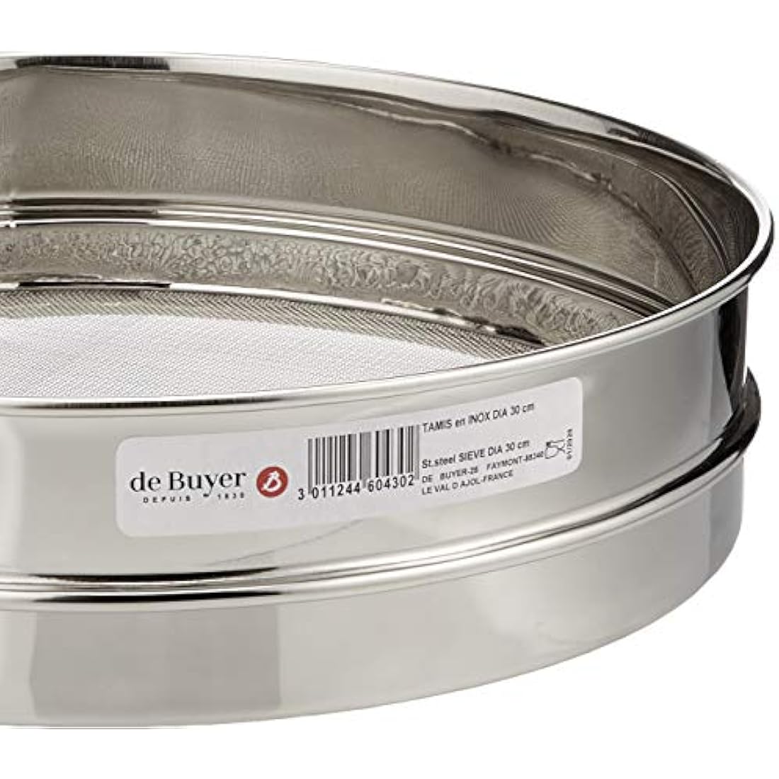 DE BUYER Sieve with Tight mesh (Ø 0.8 mm) -Diameter cm-4604.30, Stainless Steel, Silver, Diamètre 30 cm