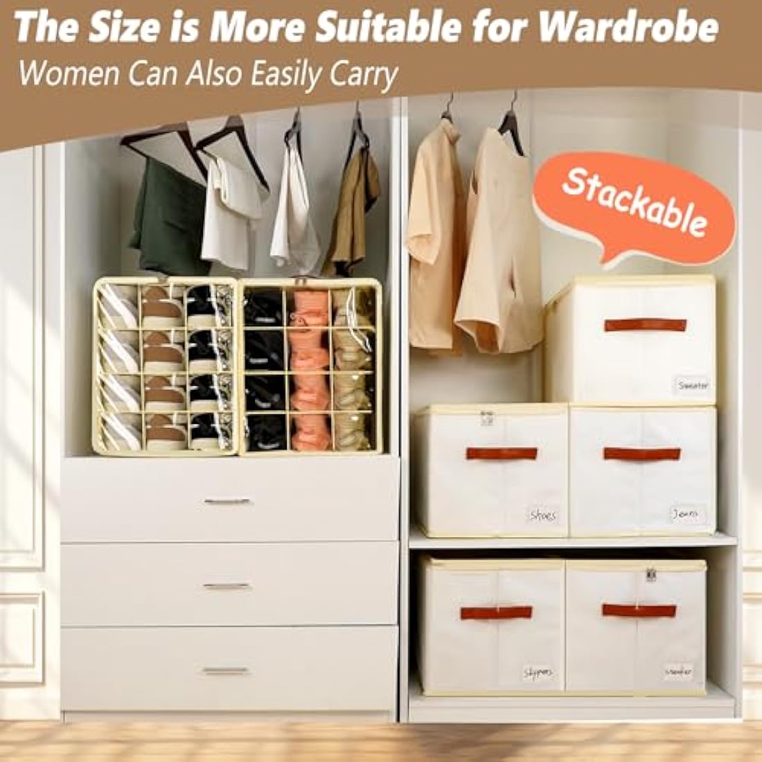Patinao 2 Pack Shoe Storage Box Organiser for Closet - 24 Cell Space Saver Shoes Containers Bin with Clear Lids Stackable, Can Fit Ottoman, Foldable Shoe Rack Cabinet Cubby for Wardrobe