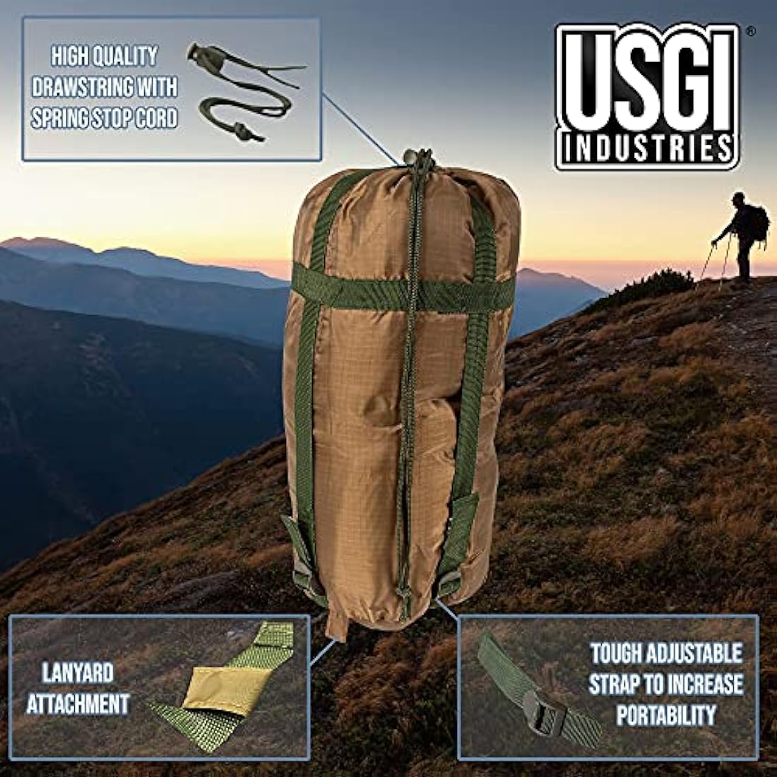 USGI Industries Military Woobie Blanket | Thermal Insulated Camping Blanket, Poncho Liner | Large, Portable, Insulation, Water-Resistant, for Hiking, Survival | Compression Carry Bag