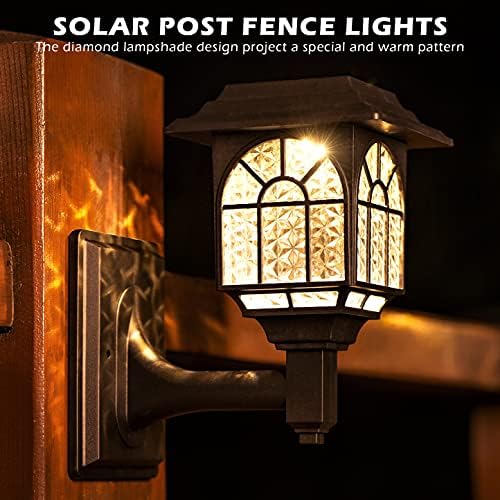LeiDrail Solar Fence Lights Solar Lights Outdoor Garden LED Solar Powered Outdoor Wall Lights Waterproof Decor for Patio Yard Warm White 4 Pack