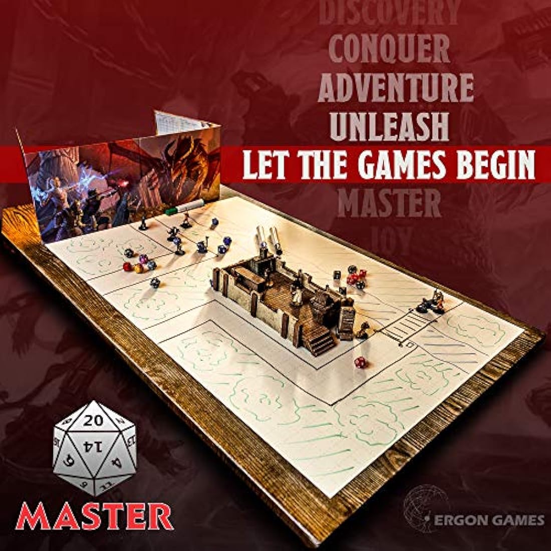 Battle Grid DND D & D Game Mat 36 X 24 - Foldable/Portable/Instantly Lays Flat - Dominate RPG Tabletop Gaming w/ 2 Sided Anti-Stain Square Hex Dry Erase Markers Role Playing Map Board - Warhammer 40k