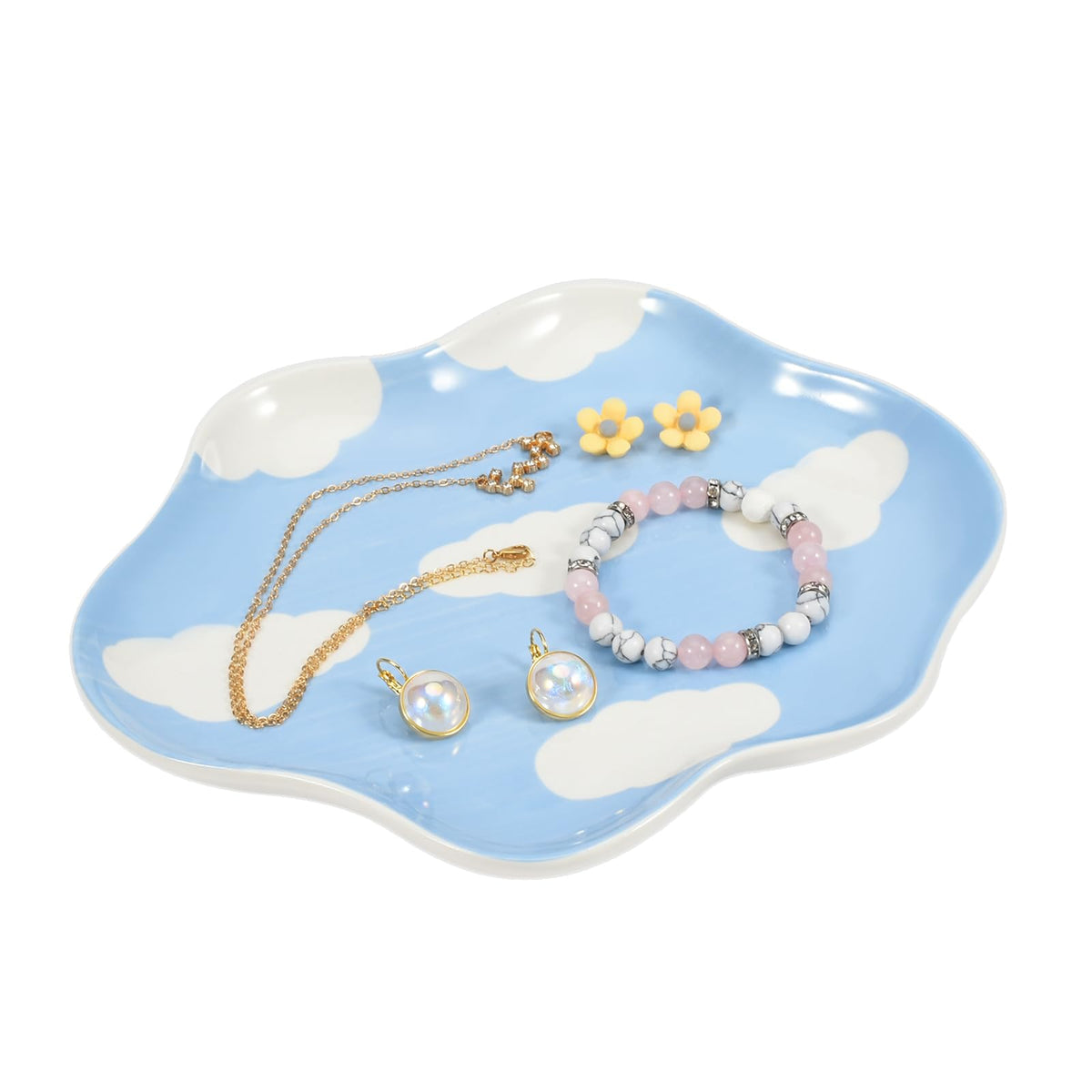 Koythin Jewelry Tray, Ceramic Jewelry Dish Trinket Tray Organizer, Clouds Aesthetic Decorative for Kitchen, Bathroom (Blue Sky and White Clouds)