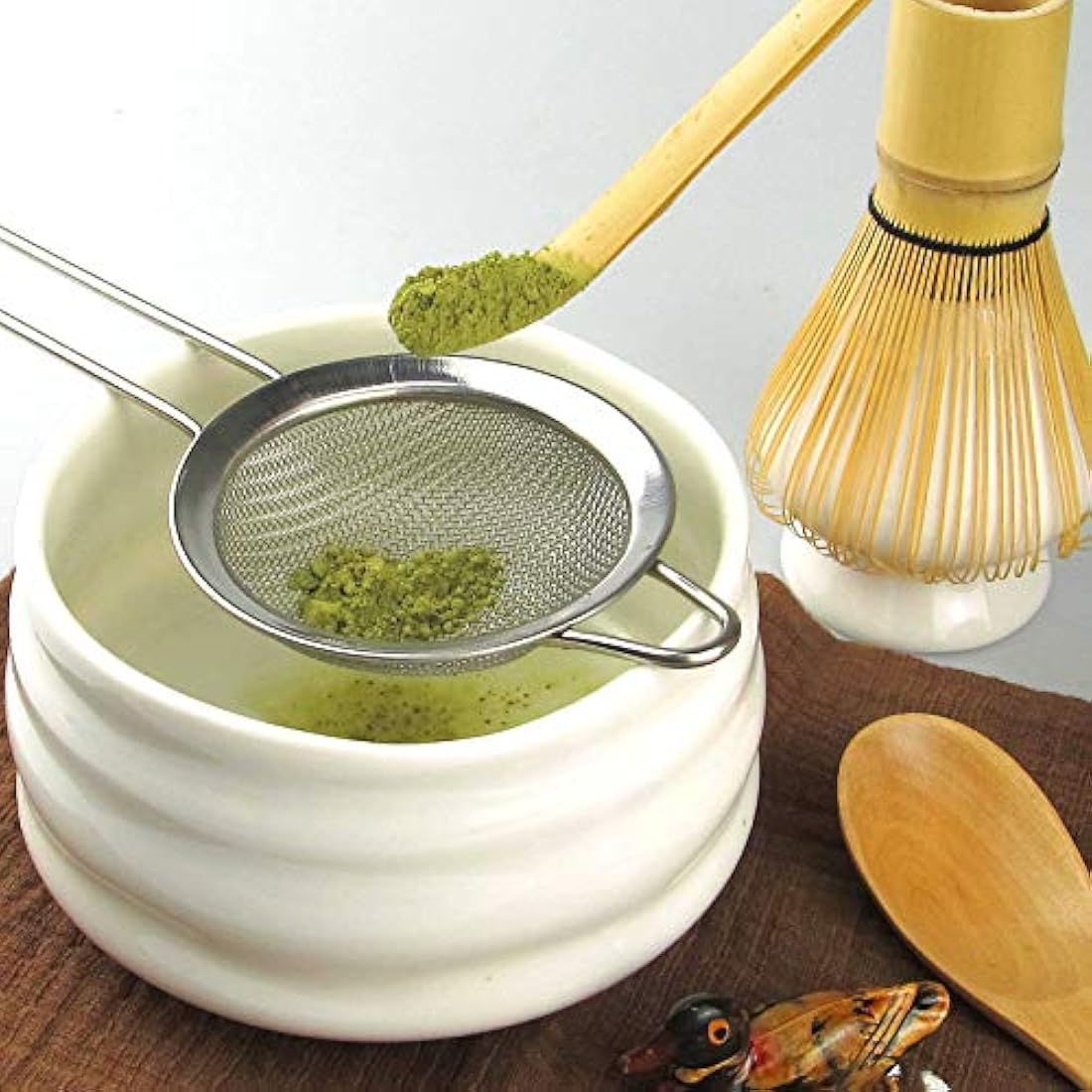 Artcome Matcha Ceremony Kit for Japanese Tea Ceremony, Traditional Matcha Bowl, Whisk, Tea Scoop, Matcha Powder Strainer, Matcha Tea Set for Making Usucha, Koicha and Matcha Latte (White)