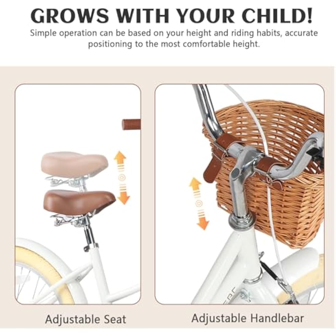 Glerc Little Molly 20 Inch Kids Retro Girls Bike for 2-13 Year Old with Wicker Basket & Stabilisers/Kickstand, Multiple Colors