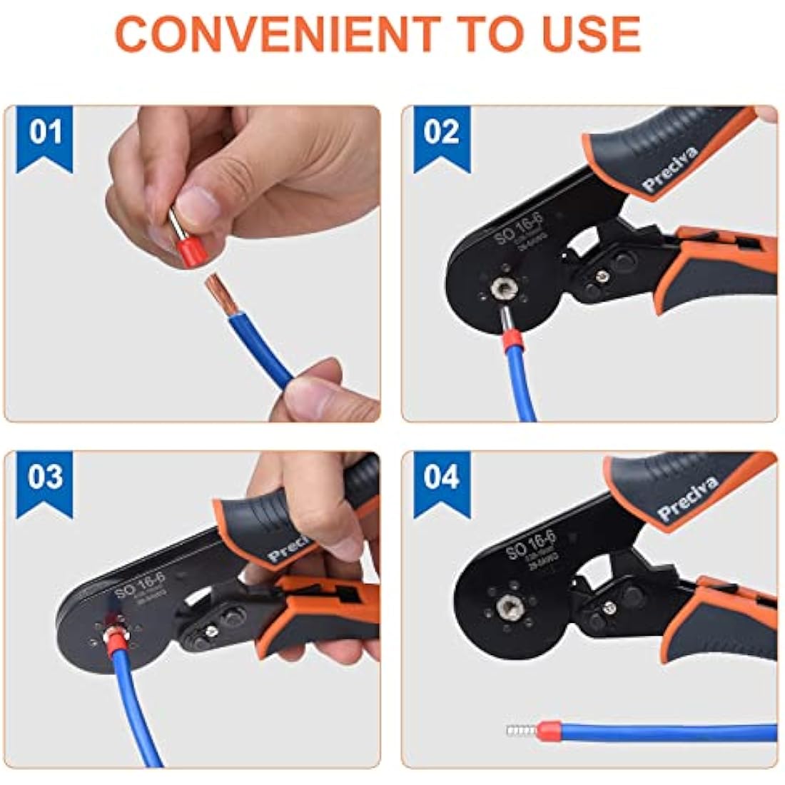 Preciva AWG 28-5 Hexagonal Crimping Pliers - Self-Adjustable Ratchet Crimping Tool for Ferrule Sizes 0.08-16mm²