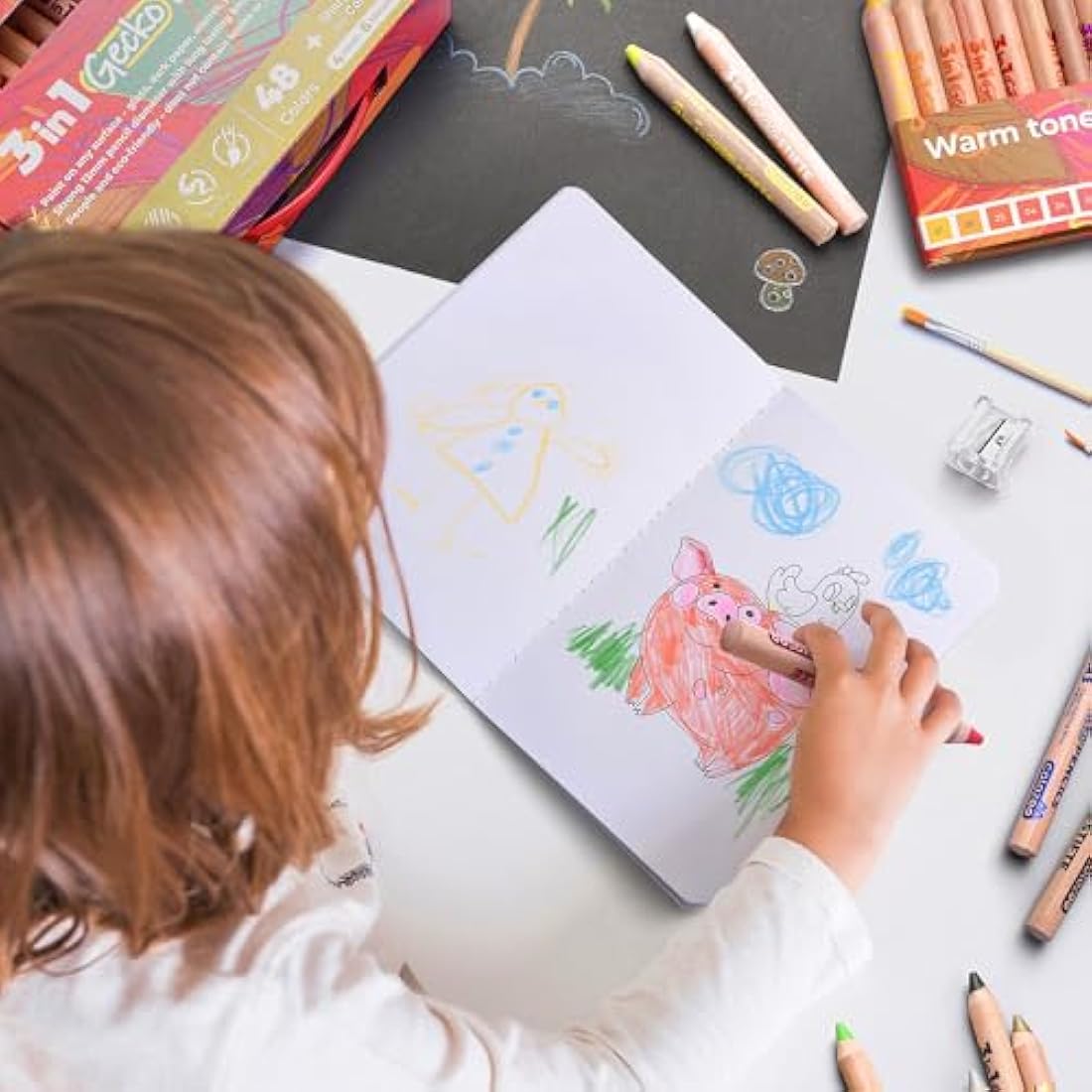 colozoo Gecko 3-in-1 Kids' Pencil Set | 48 Colouring Pencils with 2 Brushes, Sharpener, and Book for Ages 3 and Up | Ideal for Drawing and Colouring-Sets for Children
