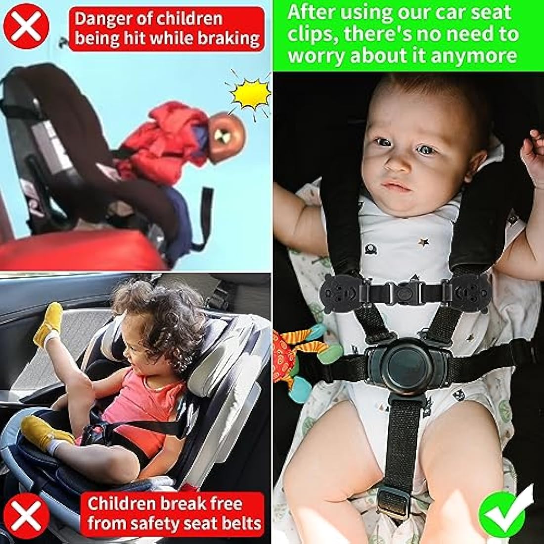 QOPAHI Car Seat Strap Anti Escape, Baby Harness Chest Clip Car Seat Safety Clip, Prevent Children/Kids Taking Their Arms Out of Child Car Seat/High Chairs/Strollers/Baby Reins(2 Pack)