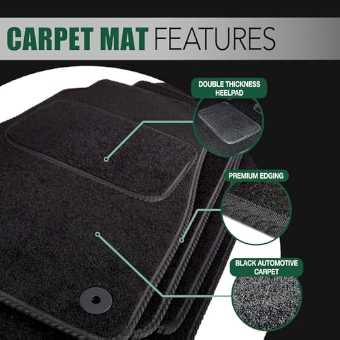 GCM - Car Floor Mats for VW ID Buzz MPV 2022+(2 Piece Front &1 Piece Rear) Full Floor Protection - Anti Slip Car Mat with Clips Easy to Clean Car Carpet for All-Weather- (Black Edging, Carpet)