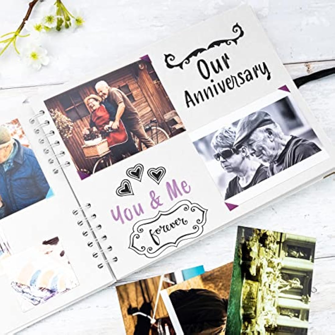 Bstorify Square Scrapbook Photo Albums 50 Pages (28 x 22 cm) White Thick Paper, Hardcover, Metal Corners, Ribbon Closure - Ideal for Your Scrapbooking Albums, Art & Craft Projects (White, 28 x 22 Cm)