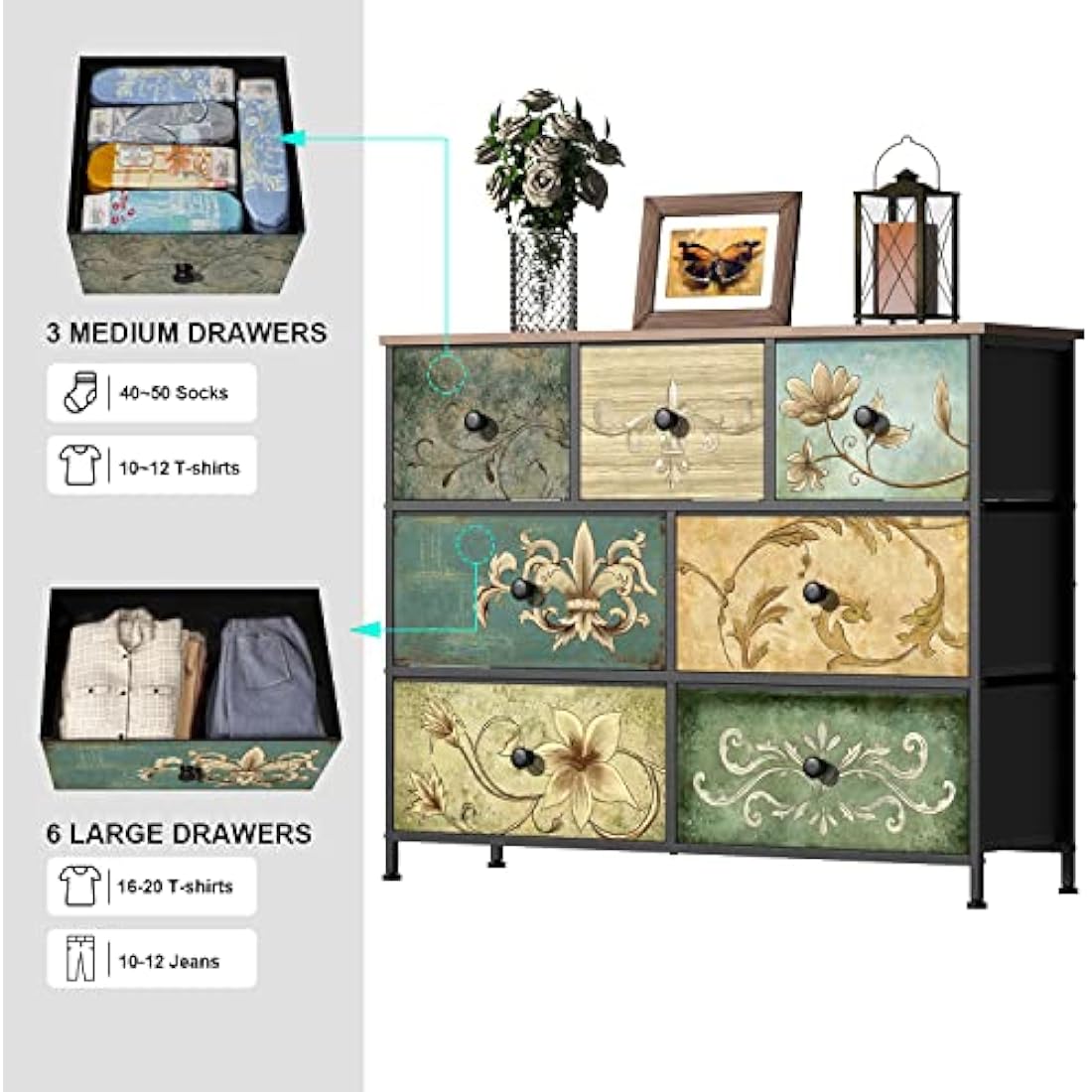 VEDECASA Chest of Drawers Dresser for Bedroom with 7 Drawers Wide Storage Organizer Unit TV Stand for Living Room Kids Room Closet Wood Board Fabric Drawers Easy to Assemble