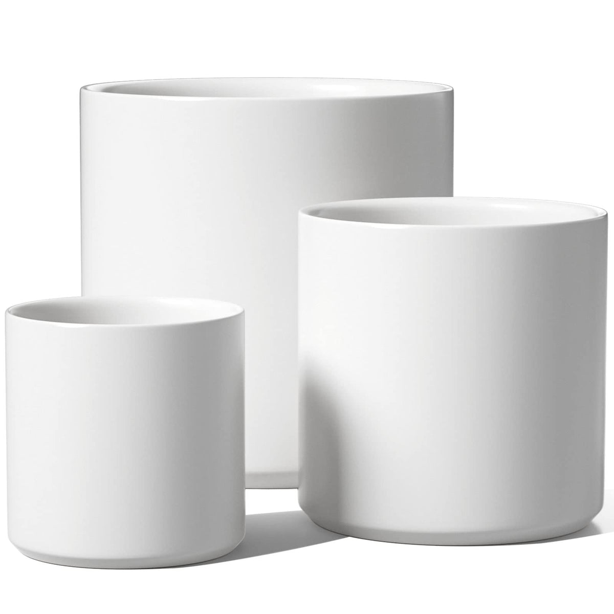 LE TAUCI 15+20+25 cm Plant Pots Set, Ceramic Planters for Indoor Plants, Mid-Century Modern Flower Planter Pots with Drainage Hole and Plug, Cylinder
