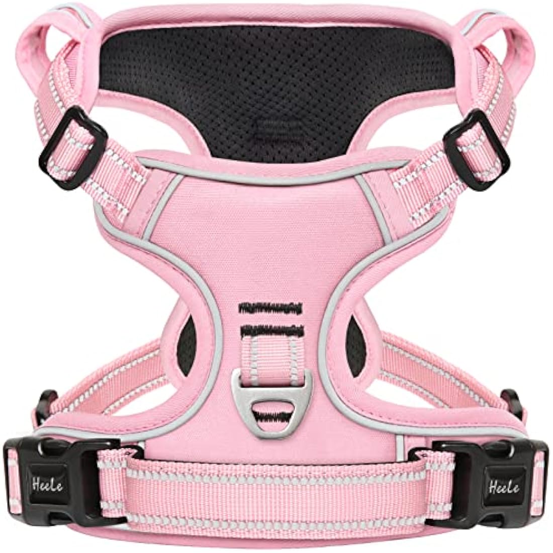 HEELE Dog Harness, Reflective Dog Harness, with Padded Handle Control, 2 Metal Rings, Harness for Small Medium and Large Dogs, Pink, M
