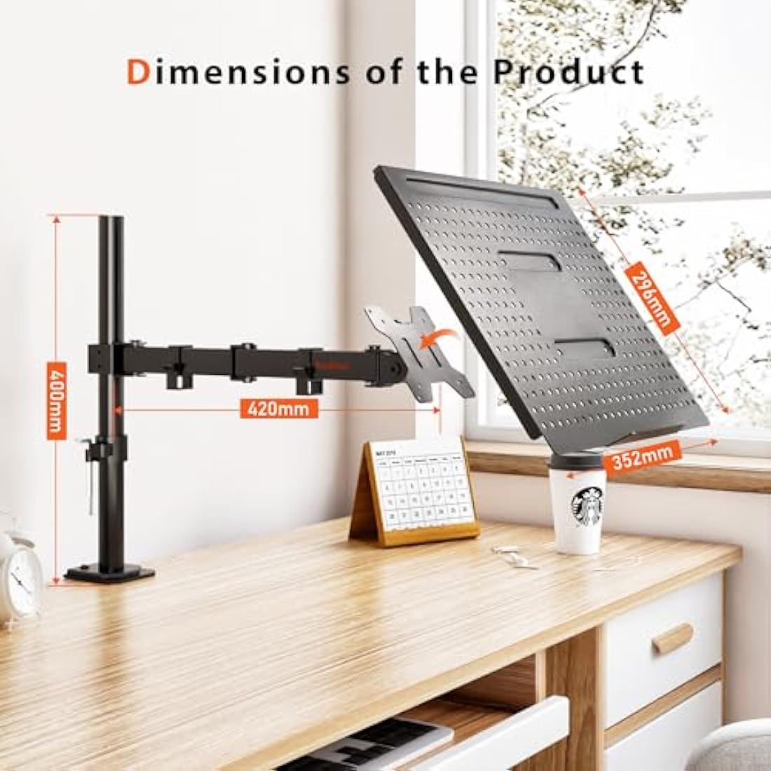 Redbat Laptop Arm for Notebooks up to 17 inch, Height Adjustable for Desk Weight up to 8kg, Laptop Mount with 2 Mounting Options, VESA 75/100 for Monitor 13-32 inch