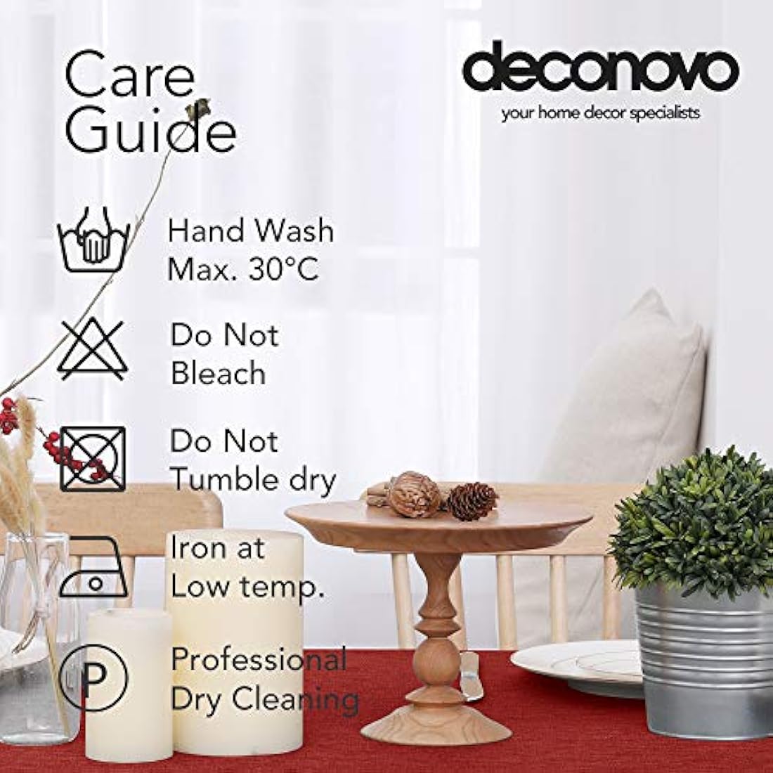 Deconovo Faux Linen Tablecloth 55x98in(140x250cm) Water Resistant Table Cloth Wipeable Table Cloth for Christmas Red