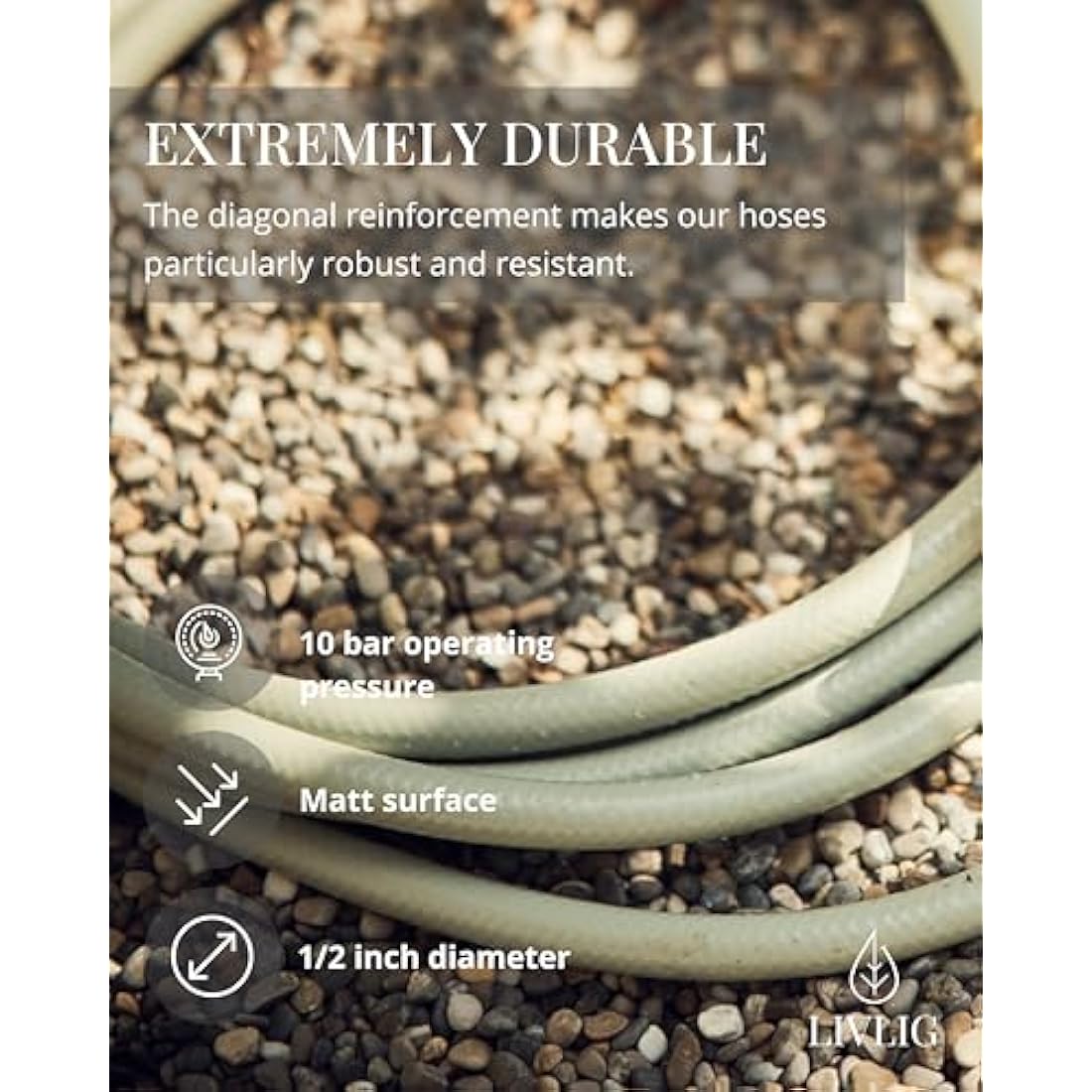 LIVLIG Garden Hose 50m, hosepipes for Garden 1/2 inch Made in Germany, 50m Hose Pipe Made of Recycled PVC, dimensionally Stable, Colour: Green