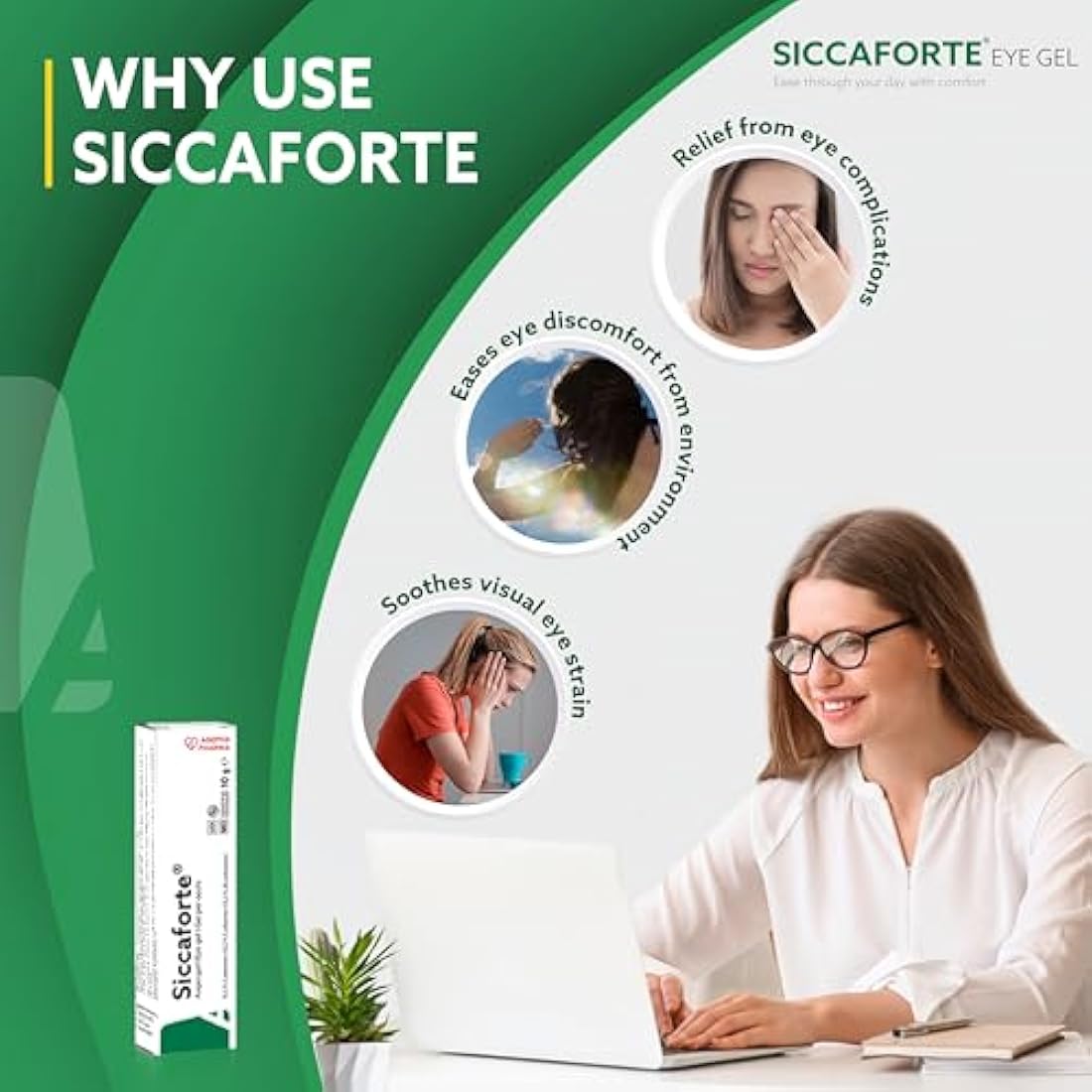 Siccaforte Eye Gel with Carbomer | Smooth, Moisturizing and Healing for Fresh Eyes | Soothing Irritated and Sore Eyes | Comfortable on Eyes for Day Time Use | Long Term Relief (3 x 10 g)