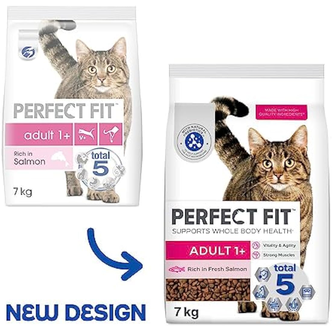Perfect Fit Adult 1+ Complete Dry Cat Food for Adult Cats Aged 1+ Years, Rich in Salmon, 1 Bag (7 kg)