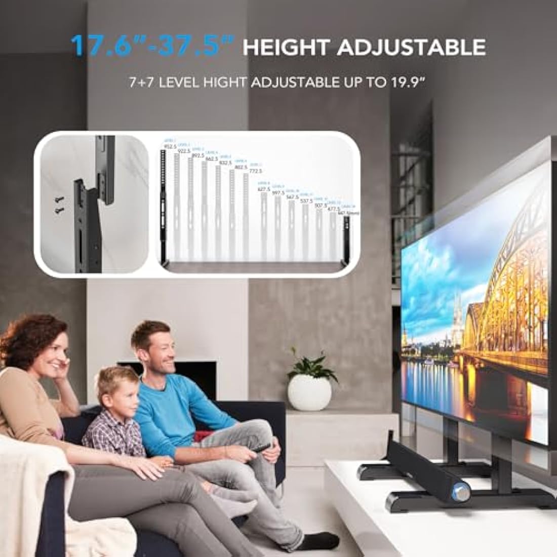 Universal Table Top TV Stand Base Replacement for Most 24 to 86 Inch LCD LED TVs, 7 Height Adjustable TV Legs with Cable Management Hold up to 68kg, Max VESA 800x600mm, Black AX10TB01
