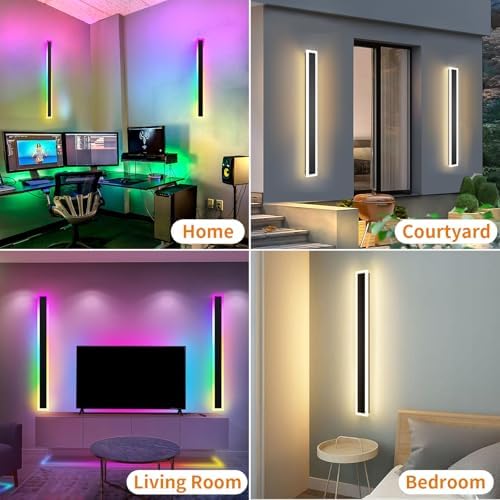 Zihoi RGB Outdoor Wall Lights, 100CM 2Pack RGB/Warm/White Dimmable Modern Led Wall Lighting, Long Wall Sconce with Remote and APP Control for Outdoor/Indoor Party Gathering