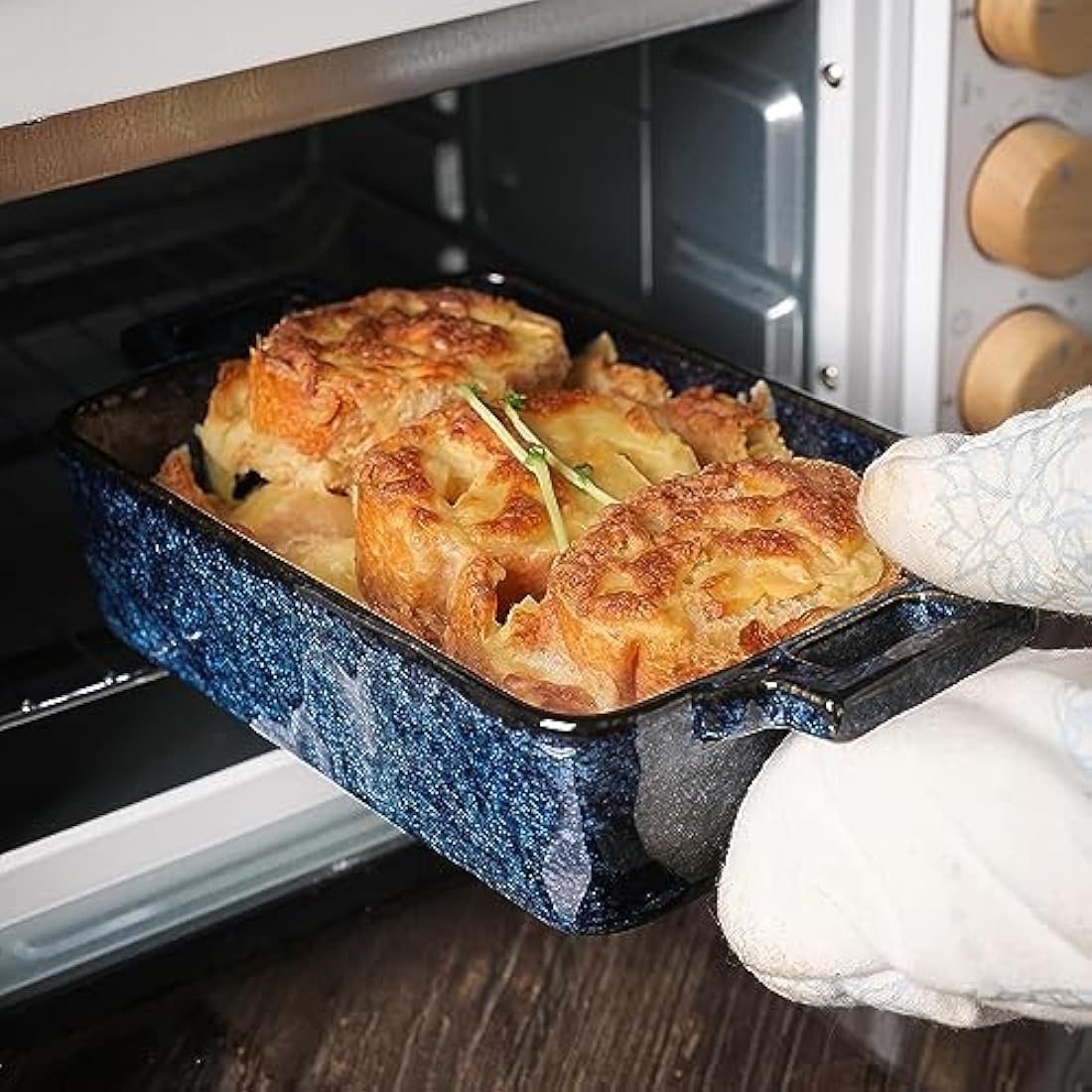 VICRAYS Ceramic Bakeware Set, Porcelain Rectangular Baking Dish, Baking Pan Lasagna Pans Casserole Dish Set for Cooking, Kitchen, Cake Dinner, Banquet and Daily Use, 3 PCS, 15 x 8.5 Inches(Blue)