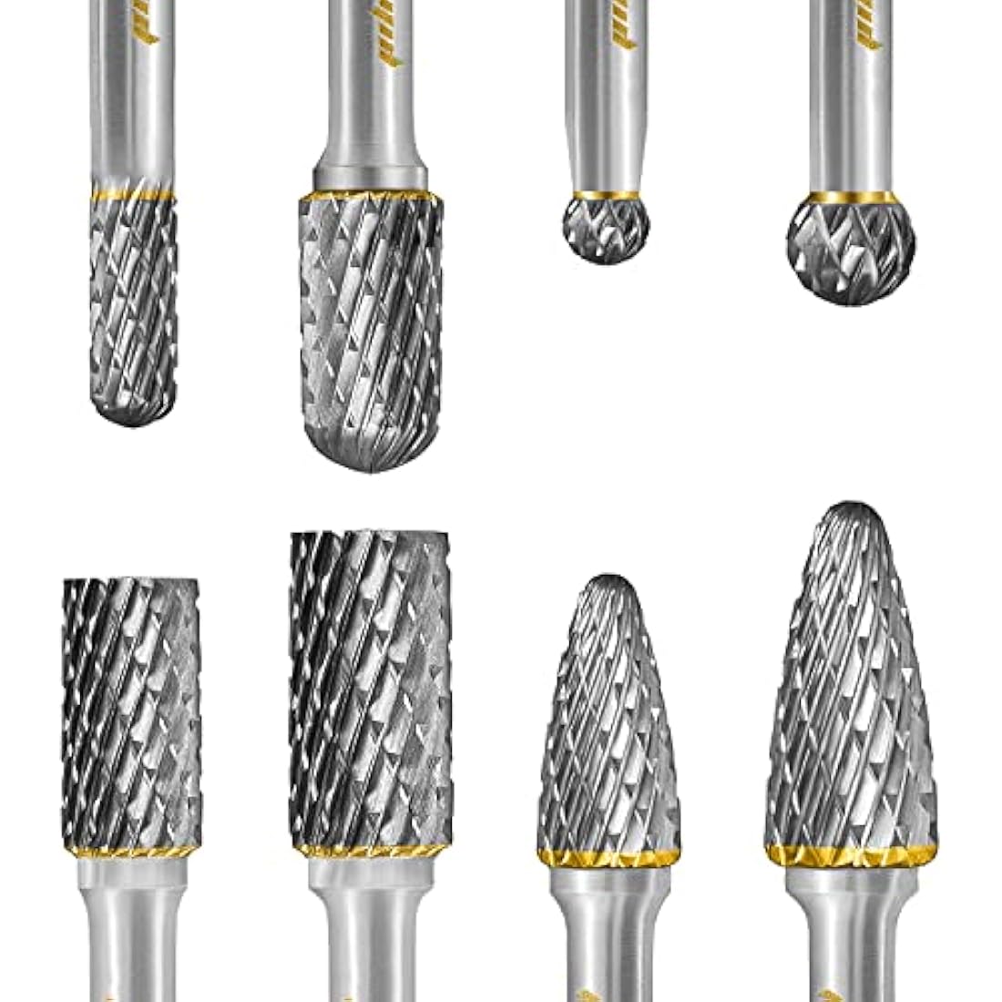 Tungsten Carbide Burr Set 1/4" Shank 8PC Double Cut Rotary Cutting Burrs Die Grinder Bits for Steel and Wood Working, Grinding, Carving, and Engraving