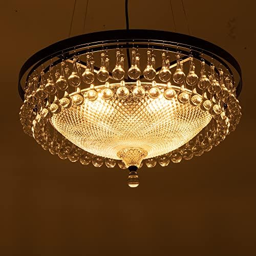 Wellmet Modern Black Crystal Chandelier, Drum 4-Light Crystal Droplet Chandelier Lighting Fixture for Living Room, Foyer, Kitchen, Dining Room, Bedroom 21.65''W