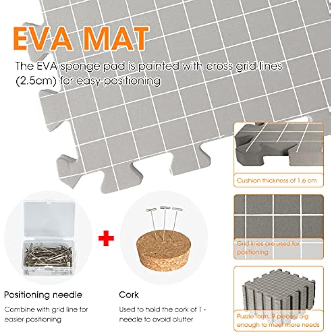 Mardili Blocking Mats for Knitting[9-Pack], Extra Thick Blocking Boards with Grids for Crochet Projects or Needlepoint, Knitting Mats with 100 T-pins and A Cork for Storing T-pins