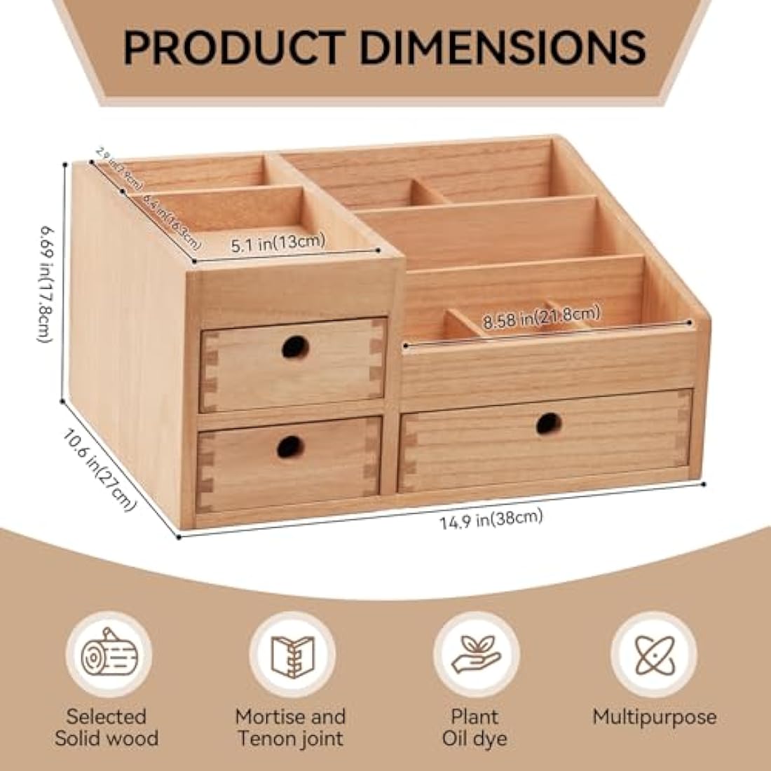 KIRIGEN Makeup Organizer Storage Drawers Wood Cosmetic Organisers for Lipsticks, Jewelry, Nail Care Skincare Storage Box for Dresser & Desktop Large Capacity (HZG-NA)