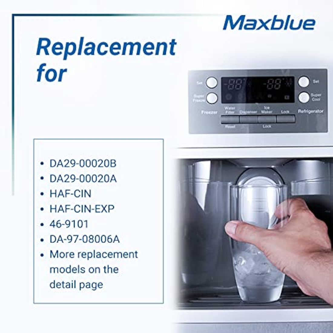 3X Maxblue DA29-00020B Fridge Water Filter, Compatible with Samsung® DA29-00020B, HAF-CIN EXP, DA29-00020A, DA29-00019A, DA97-08006, DA97-08043ABC, Kenmore 46-9101, AP5271937, REFSVC, HDX-FMS-2