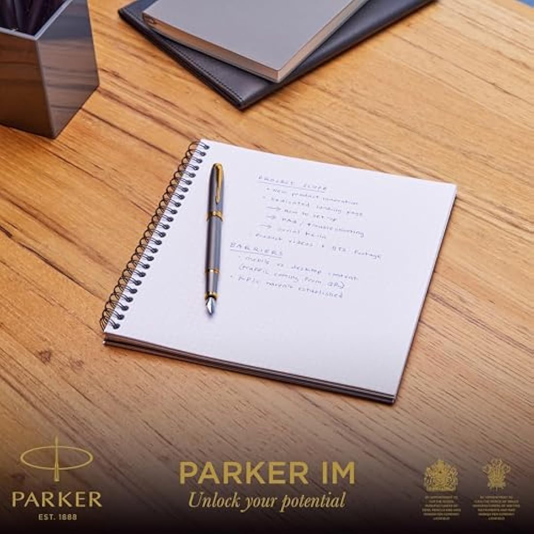 Parker IM Fountain Pen | Grey Lacquer with Gold Trims | Fine Polished Stainless Steel Nib | Blue Ink Cartridge Refill | Gift Box | Perfect Graduation Gifts